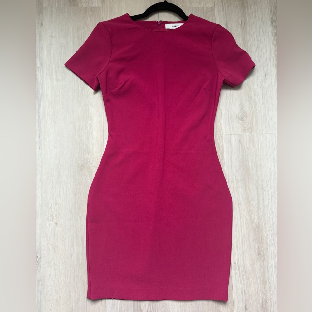 Likely Manhattan Short Sleeve Sheath Pencil Dress Magenta Pink SIZE 2 EUC